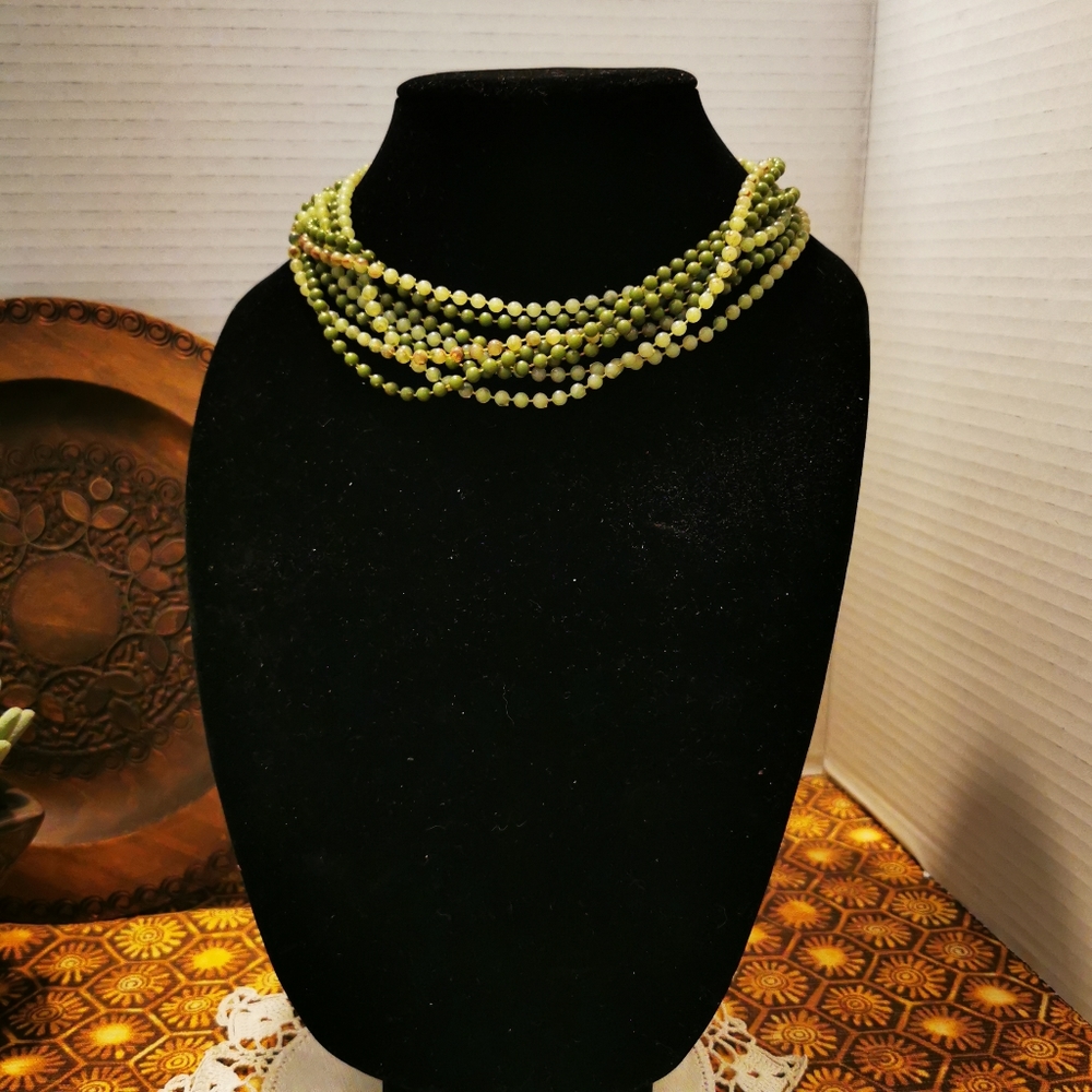 Vintage Faux Jade Bead Multi Strand Necklace